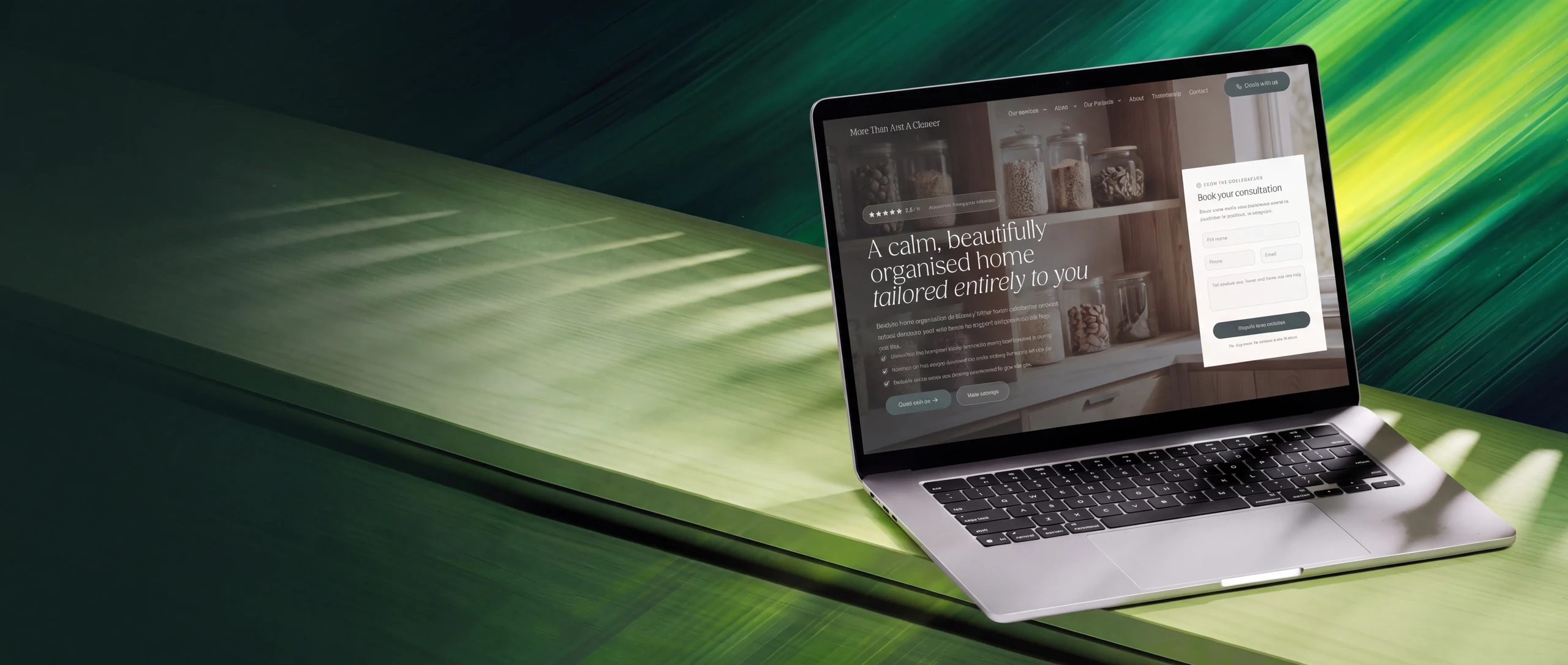 A home organisation website built by SprintLaunch, shown on a laptop