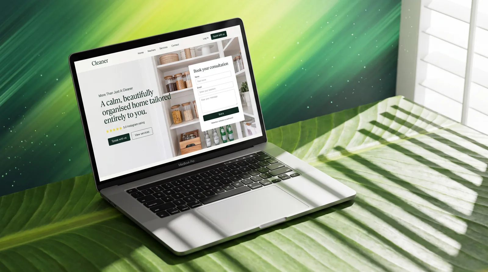 Illustrative comparison of an outdated cleaning website versus a SprintLaunch homepage direction
