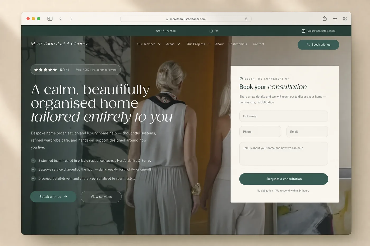Homepage of More Than Just a Cleaner, shown in a browser mockup