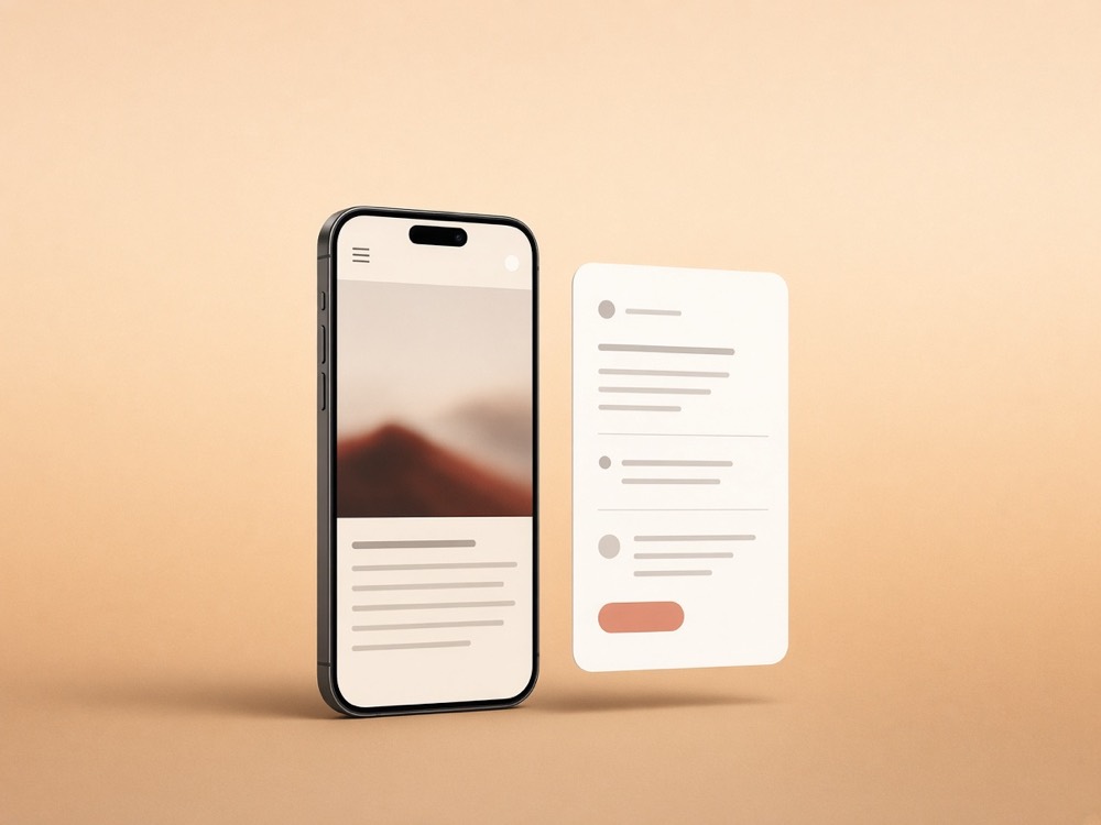 Phone and editing panel showing a drafted website page